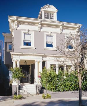 The home's restored Edwardian facade complements its newly added family and breakfast rooms.