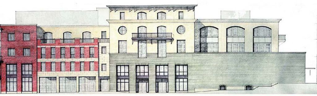 Varying proportions and materials break down the scale of this RBGC mixed-use project in downtown Charlottesville. The Terraces offer a pedestrian-friendly streetscape with galleries, shops, and restaurants. Residential units give occupants the option to
