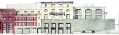 Varying proportions and materials break down the scale of this RBGC mixed-use project in downtown Charlottesville. The Terraces offer a pedestrian-friendly streetscape with galleries, shops, and restaurants. Residential units give occupants the option to