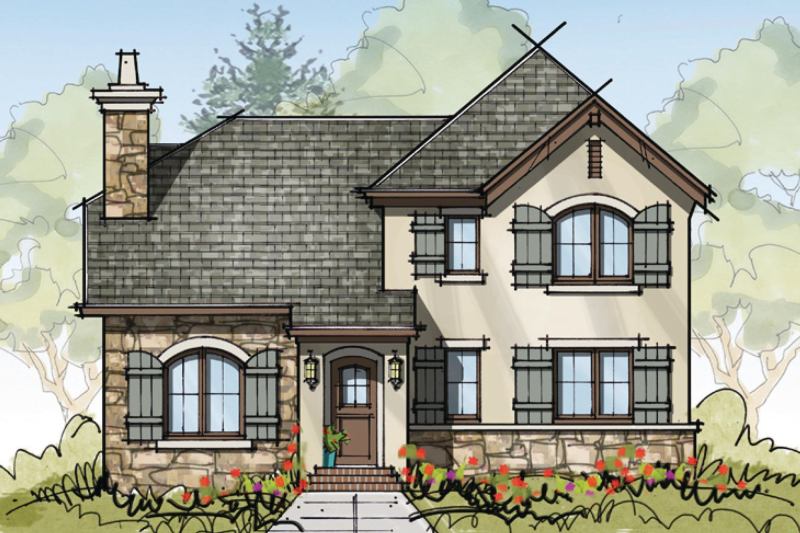The cross-gable roof on this European-styled home by Knudson Gloss Architects ensures that it can always be outfitted with solar roof panels, regardless of its site orientation.