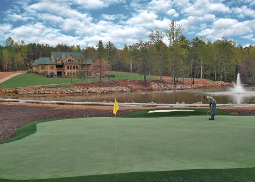Turf Solutions Group designs custom golf courses for high-end homes. Before the construction phase, the company makes a preliminary design and then a professional synthetic turf crew sets up the green.