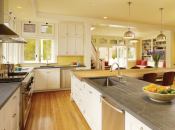With its L-shaped floor plan, this multifunction kitchen offers a set of subtly overlapping zones.