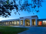 Main entrance is framed in Indiana Limestone