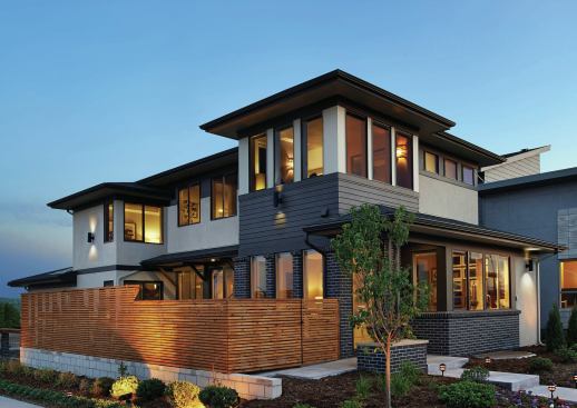 This production family home seeks a middle ground between traditional and modern styles.