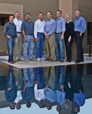 THE BUILDER: Blue Heron Properties was established in 2004 with the 
mission of setting a higher bar for modern luxury housing in Las Vegas. 
The team includes, l to r, Tommy Isola, principal; John Moran, vice 
president of finance; Doug Castillo, assistant project manager; Kris 
Oesterling, project manager; Steve Jones and Tyler Jones, principals 
(and father and son); Karen Brill, vice president of purchasing, and 
Michael Murphy, principal.