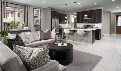 A look at the Amethyst floor plan’s open great room and kitchen.