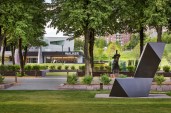 View of the new HGA-designed Walker Art Center entry pavilion from the sculpture garden across the street.