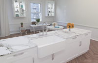 The BLANCO CERANA II Fireclay Apron Front Sink, shown here in white.