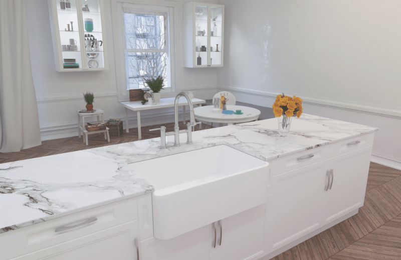 The BLANCO CERANA II Fireclay Apron Front Sink, shown here in white.