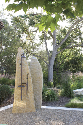 The WaterBridge Exposed Shower System, installed outdoors.