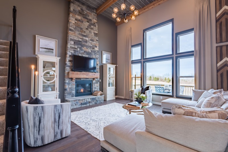 A two-story great room at The Estates at Floyds Fork community in Louisville, Kentucky.