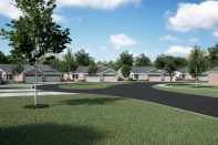A rendering of the streetscape at Fischer Homes' Monroe Meadows in Lebanon, Ohio.