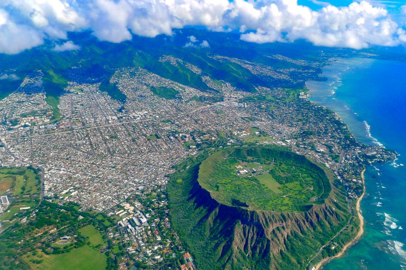 Diamond head Oahu aerial view
