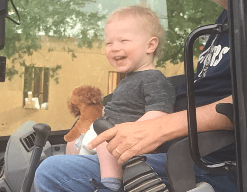 "Mikemike" Nieri, on the job site of his mom and dad's new home, being built now with help from Grandpa Michael Nieri, a 2020 Hearthstone BUILDER Humanitarian Award honoree.