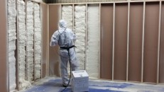 Icynene-Lapolla’s new low-pressure spray polyurethane foam, shown here applied in a wall cavity.