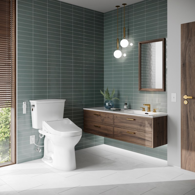 The Drake Transitional WASHLET C+ toilet with attached WASHLET by TOTO.