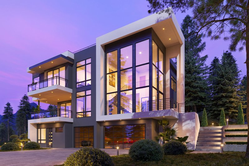 Modern house plan with porches (design 1066-182 at Houseplans.com)