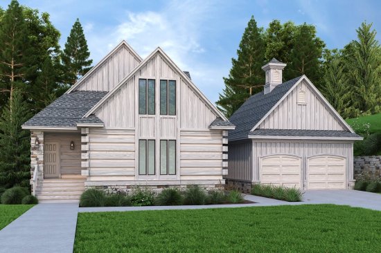 Log Cabin Plan Front Exterior. See Details at Houseplans.com.