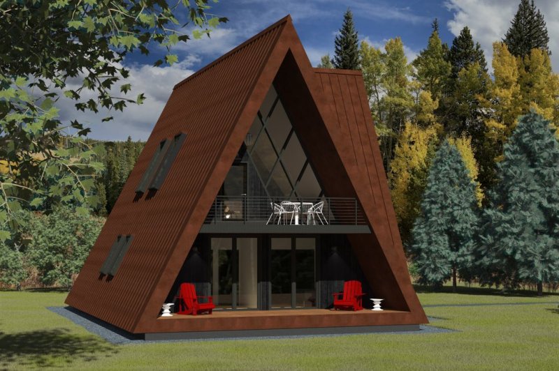 A-Frame House Plan with Kitchen Upstairs, Front Exterior. See Details at Houseplans.com.