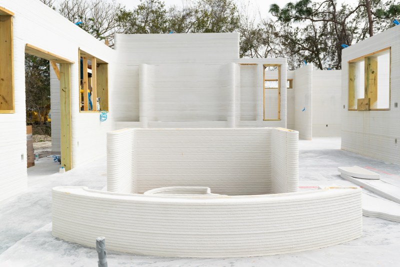 Apis Cor's 3D-printed concrete walls for a residential house in Melbourne, Florida.
