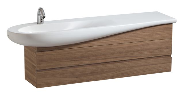 The IlbangoAlessi One washbasin mounted&nbsp;on one of the line's new wood vanities.