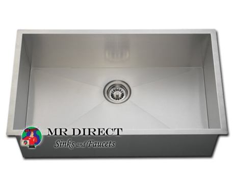 Mr. Direct  If you can find a 16-gauge stainless steel sink this large for less than $275, then you should buy it. But this one gets&nbsp;our vote. The 3322S 90 Degree undermount sink measures 32 inches wide and 10 inches deep, and is&nbsp;made from one solid piece of 16-gauge steel. 
www.mrdirectint.com.