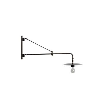 The Studio Swing Hat is a solid brass contemporary light that takes cues from old time fixtures. It measures 18 inches by 24 inches fully extended and is available with a glass or shade. Custom sizes and finishes are available. 
www.olampia.com.