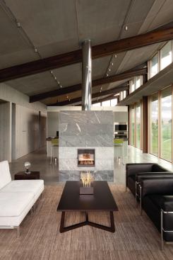 2011 rada  Custom / 3,000 Square Feet or Less / Merit  Glass Farmhouse, Eastern Oregon  Design principal: Jim Olson, FAIA, Olson Kundig Architects; project manager: Ellen Cecil, AIA, LEED AP, Olson Kundig; architectural staff: Michael Wright, Olson Kundig; general contractor: Louis Perry, LD Perry, Joseph, Ore.; photography: John Clark    A heated concrete slab keeps the interiors toasty all year round, and it works well as thermal mass for passive solar. Cross-ventilation throughout the house allows for natural cooling during the warmer months.