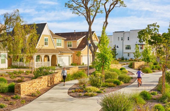 Beacon Park, one of six neighborhoods within Great Park in Irvine, has a mix of housing types and architectural styles.