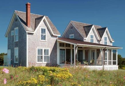 Drawing on traditional Block Island forms, this home incorporates two blocks connected by an expanded shed porch. Large expanses of glass and windows allow nearly every room to take advantage of south-facing views. Project: Block Island House, Block Island, R.I.; Architect: Estes/Twombly Architects, Newport, R.I.