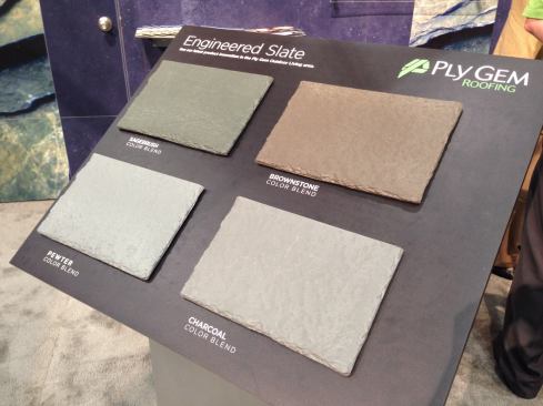Ply Gem Roofing's synthetic slate made from 97% recycled material, incouding real reclaimed slate.