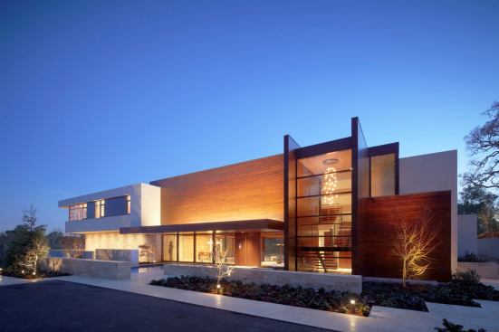 Grand, Custom Home 8,001 to 12,000 square feet. Builder: Lencioni Construction. Architect: Swatt | Miers Architects. Constructed with African mahogany, the OZ Residence in Silicon Valley, Calif., has a floating glass bridge to connect the great room with east and west wings.