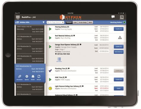 Hyphen The BuildPro application is a real-time scheduling, collaboration, and supply chain management tool designed by builders, for builders. BuildPro works in conjunction with SupplyPro through a single portal, allowing builders and suppliers to manage projects with greater accuracy and efficiency. The latest interface offers a concise view of each schedule with full offline capability.&nbsp;