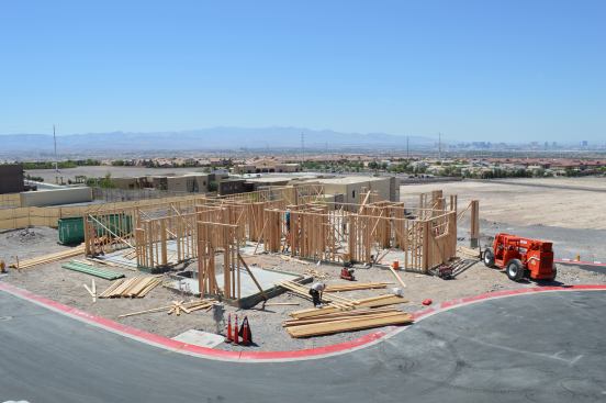 Boise Cascade framing rises from the site in June.