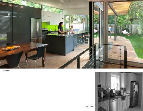 The new kitchen occupies one wing of the addition benefiting from daylight from three directions.