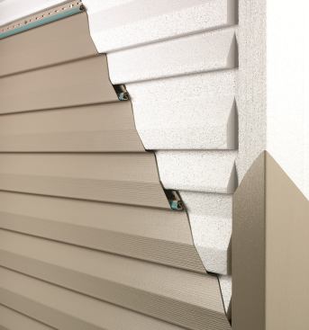 Lap Siding&nbsp; Charter Oak Energy Elite vinyl siding includes Fullback, Alside’s contoured foam backing. Available in both clapboard and Dutch lap profiles, the system offers improved energy efficiency and five times the impact-resistance of non-insulated vinyl, says the firm. Energy Elite is made with Preventol, an environmentally safe additive that discourages insects from nesting behind the siding. A rolled-edge nail hem ensures wind resistance. 
www.alside.com