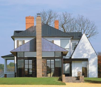 Using stone obtained from the site, Gurney created a simple, formal entry path linking the addition with the driveway.