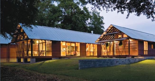 Architect Robert Cain views the house's three pitched-roof components as contemporary versions of the typical Southern shotgun house.