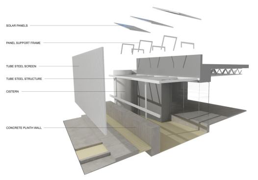 An exploded section of the front fa&ccedil;ade.