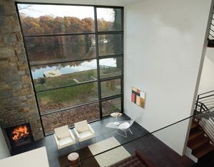 On Site  November/December 2008 Project Credits Builder: GN Contracting, Arlington, Va.; Architect: David Jameson Architect, Alexandria, Va.    A vertical glass slot borders the chimney, letting extra daylight into the space.