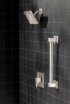 90 Degree Grab Bars.&nbsp;Moen's 90 Degree grab bars fit more contemporary styles with a sleek, geometric design. Also available in chrome and brushed nickel. Moen. 
www.moen.com.