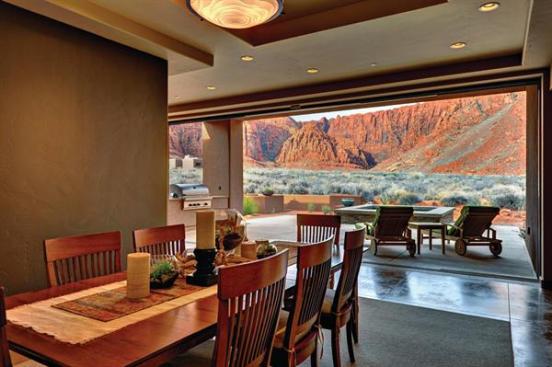 Patio doors can be opened to the desert.