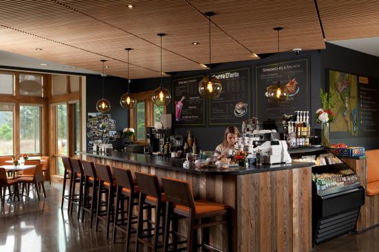 A coffee house inside of Tehaleh's new sales and visitor center acts as a hang-out for coffee lovers, college students, and home shoppers alike.