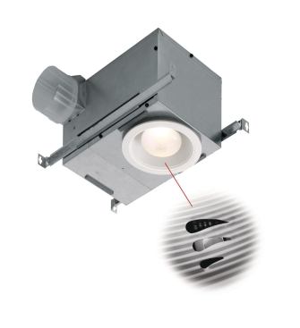 Ceiling Fans The company's recessed fan/lights now include a sensor that turns the fan on when it senses a quick rise in humidity then turns it off automatically. The Energy Star&ntilde;rated unit looks like a traditional recessed light, but contains a concealed 70-cfm ventilation fan that operates at 1.5 sones. The auto shut-off feature is adjustable from five to 60 minutes or can be operated manually. The fan is UL-listed for use over the tub or shower. Broan-NuTone. 800.558.1711. 
www.broan.com.