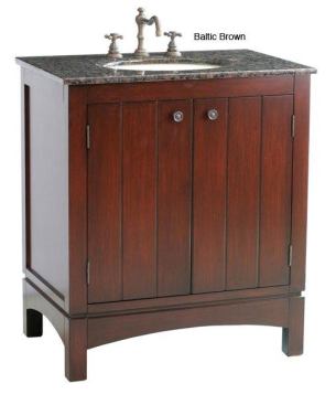 Overstock.com  The Charleston vanity is ideally suited to a variety of housing styles. Featuring solid wood construction, the 32-inch-wide unit comes with a pre-drilled granite top and an attached undermount sink. Available in four countertop options,&nbsp;it’s a heck of a deal at $611.&nbsp;
www.overstock.com.