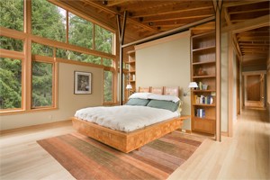The latter include a custom bed clad in cherry "shingles" 