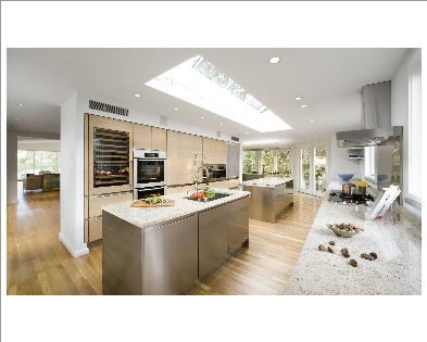 The homeowners, who keep kosher and host many family gatherings, wanted a space that would accommodate different culinary techniques and top-of-the-line applicances yet also allow for togetherness and comfortable interaction.