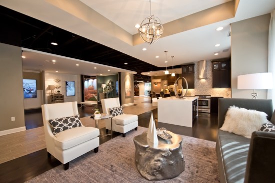 The Acadia and Neighborhoods design studio, designed by Success Strategies, lives up to its "prepare to be inspired" slogan by letting customers select options from various style vignettes.