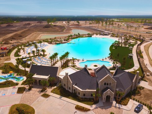 The Crystal Lagoons amenity and Amenity Village at Balmoral in Humble, Tex.