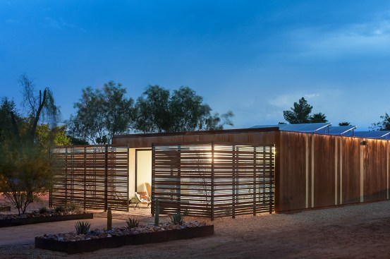 "The sexy thing is that you’re looking through this gauzy screen in the front," says our jury. In addition to good looks, this house generates its own energy. Using energy calculation software, the 1500 GSF house should use around 6000 kWh of electricity per year. The installed 3.6 kW solar PV system offsets this usage, creating a net-zero energy home.   